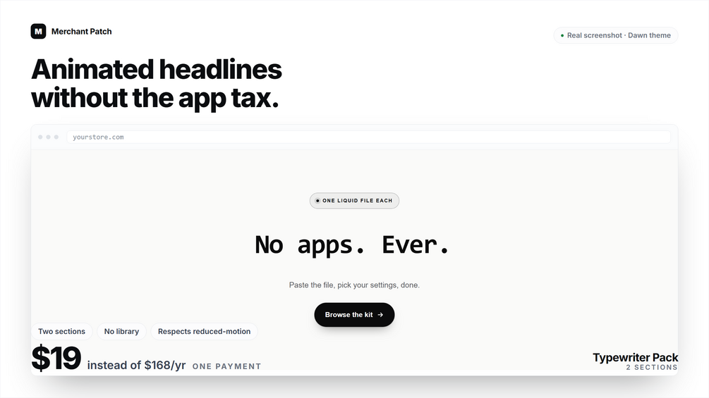Typewriter Pack cover: a real screenshot of the typed headline section