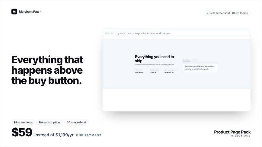 Product Page Pack cover: a real screenshot of the product specs section