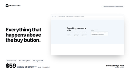 Product Page Pack cover: a real screenshot of the product specs section