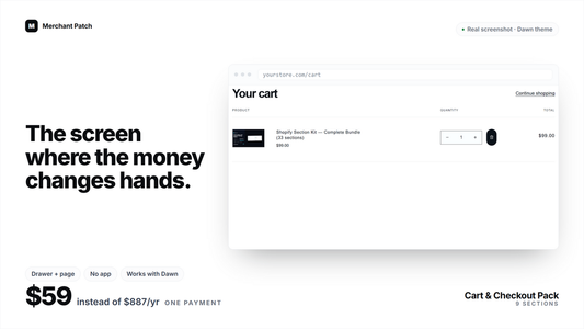 Cart and Checkout Pack cover: a real screenshot of the cart with a line item
