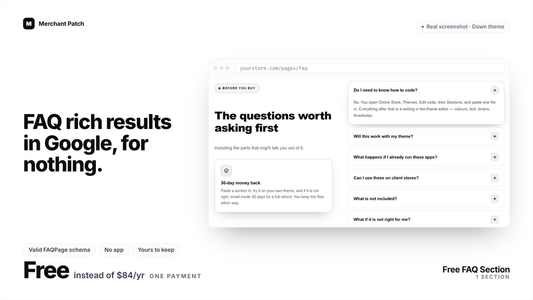 Free FAQ Section cover: a real screenshot of the FAQ section with schema